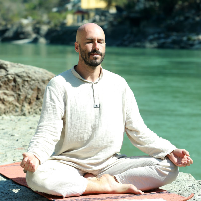 Mikyji meditating by the Ganga river